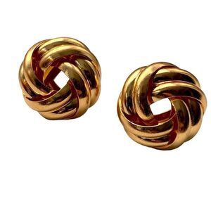 Large Love Knot Earrings, 10k Gold Plated Twist Studs, .75” Diam - Great Gift